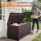 130 Gallon Deck Box Outdoor Indoor Waterproof Storage Box for Patio Furniture, Pool Accessories, Garden Tools, and Cushion Storage, Brown