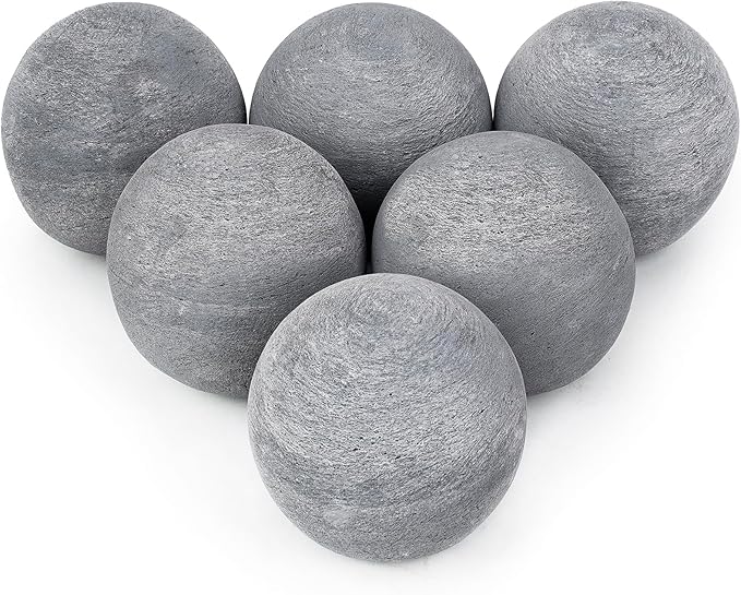 Skyflame Ceramic Balls, Set of 6 Round Fire Stones Set for Indoor and Outdoor Fire Pits or Fireplaces Accessory, 5 Inch, Gray
