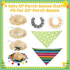 4 Set Porch Goose Outfits for 23"& 17" Goose Statue, Straw Hats & Bow Tie Porch Goose Cloth Set for Outdoor Yard, Garden and Lawn Patio Decor