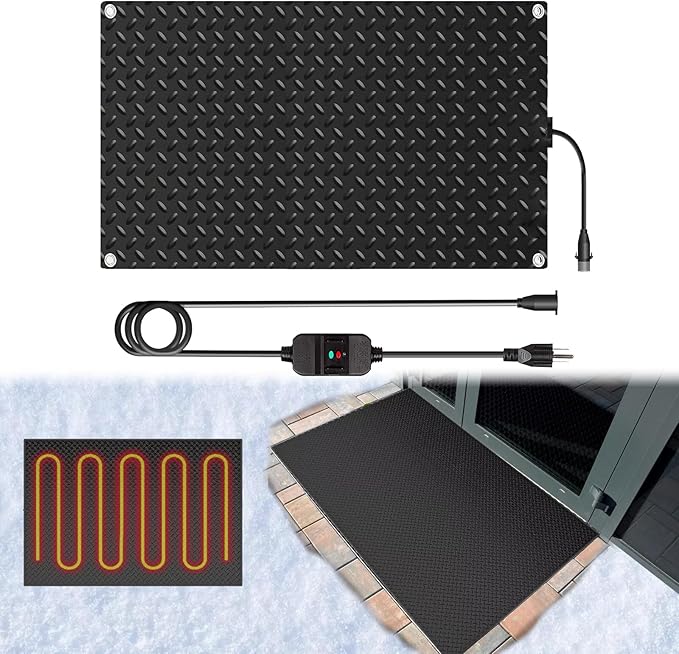 Heated Snow Melting Mats for Doorways- Outdoor Heated Mats- Non-Slip Electric Heated Foot Mats for Winter Snow Removal- Heated Snow Melting Mat for Stairs garages Driveway (30in x 48in)