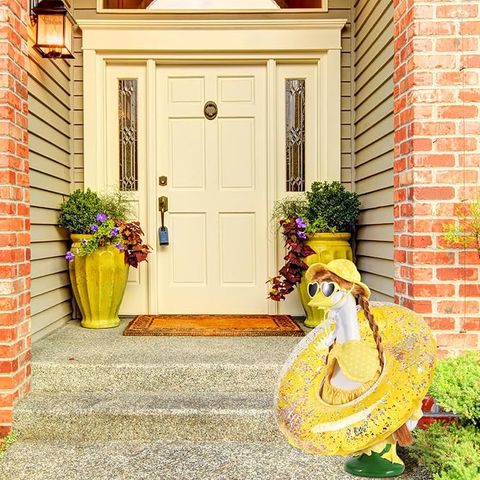 Hawaiian Porch Goose Outfits with Braid Wig Set, Bikini Goose Clothes – Fits 23” Porch Goose Statue, Outdoor Patio Yard & Lawn Decoration