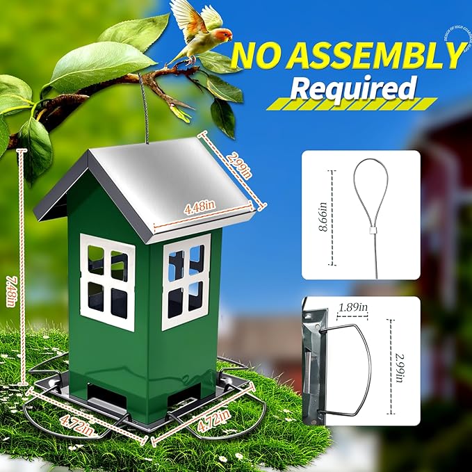 Upgrade All Metal Chew Proof Design Squirrel Proof Bird Feeder Large, 4 Drainage Holes for Easy Cleaning, Outdoor Hanging Window Feeder for Wild Birds