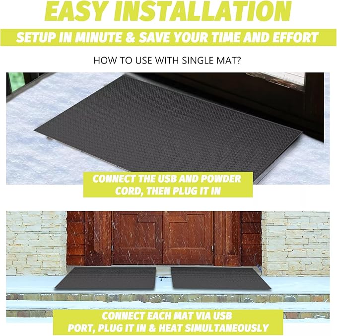 Heated Snow Melting Mats for Doorways- Outdoor Heated Mats- Non-Slip Electric Heated Foot Mats for Winter Snow Removal- Heated Snow Melting Mat for Stairs garages Driveway (30in x 48in)