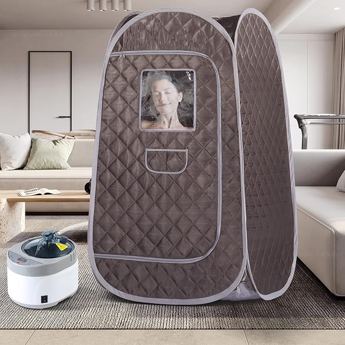Smartmak Portable Steam Sauna, Full Body Personal Home Spa, Foldable Saunas Tent with 4L & 1500W Large Steam Generator, 16 Levels Remote Control, Upgraded Chair Included for Relaxation(DarkGrey)