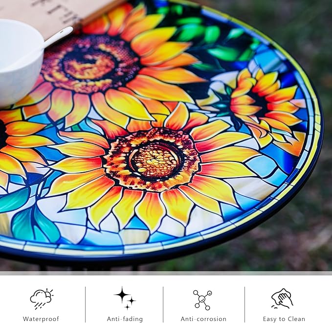 Sunflower Side Table Outdoor, 18 Inch Metal Accent Table, Indoor Small Round End Tables, Plant Stand Tables for Outside Yard Balcony Garden Bedside