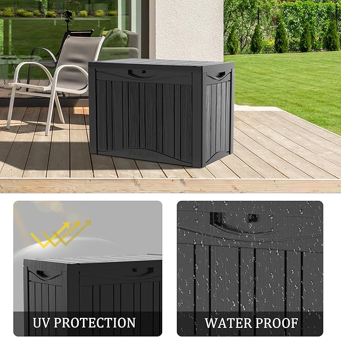TARKARI 50 Gallon Lockable Resin Deck Box, Waterproof & UV-Resistant Outdoor Storage Box for Outdoor Cushion Storage, Garden Tools & Pool Accessories Storage, Black