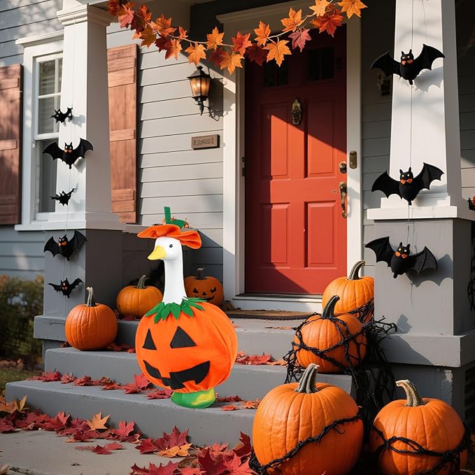 Halloween Pumpkin Porch Goose Outfits Fall Porch Goose Clothes – Fits 23” Porch Goose Statue, Outdoor Patio Yard & Lawn Decoration