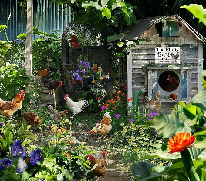 Funny Chicken Gifts Chicken The Fluffy Butt Hut Tin Sign for Home Farm Chicken Coop Farmhouse Kitchen Garden Decor 8 X 12 Inch (3820)