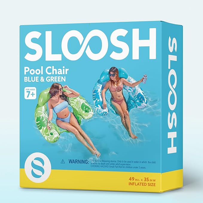 SLOOSH Inflatable Pool Floats Adult,2 Pack Pool Chairs with Cup Holders,Blow up Floats Chair,Hammock Noodle Mat for Relaxing Summer Water Fun Swimming Party Beach