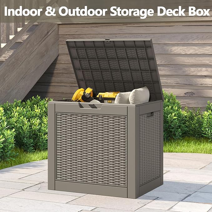 31 Gallon Storage Box, Resin Outdoor Waterproof and UV Resistant,Lightweight Box for Garden Tools, Pool Supplies