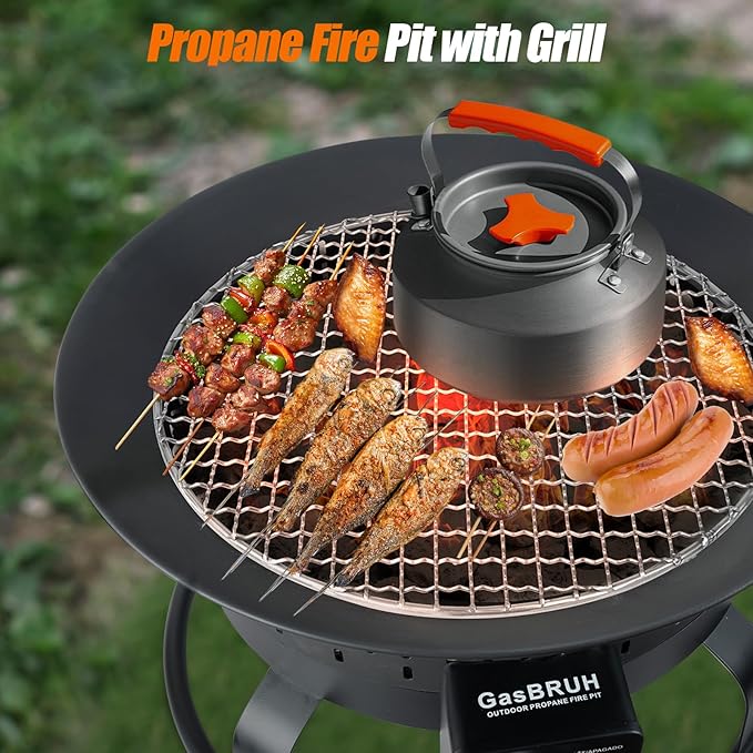 19″ Outdoor Portable Propane Fire Pit with Grill Grate, Cover&Carry Handle,Fireplace,60,000 BTU Propane Firepit,Portable Gas Fire Pit for Outside Patio, Camping,RV, Smokeless Gas Firebowl