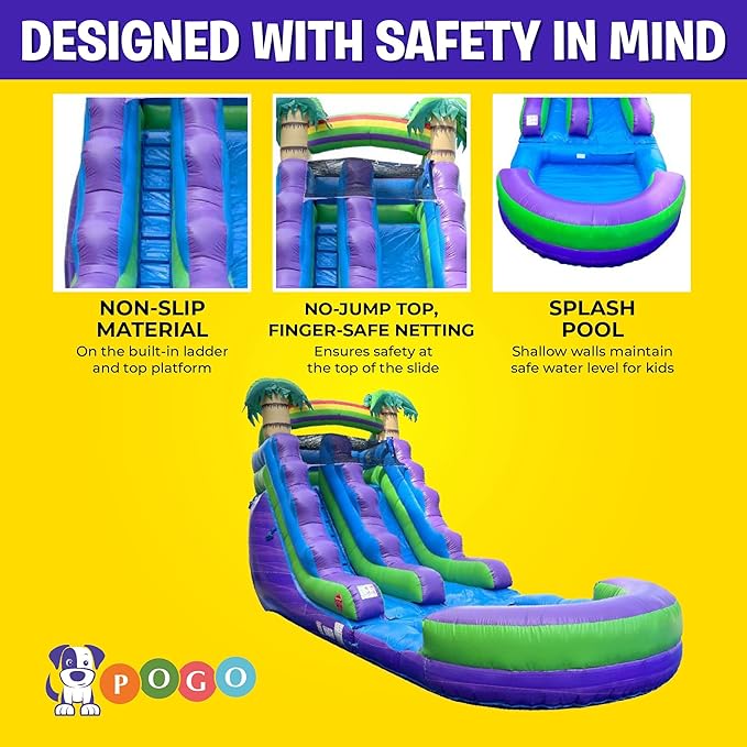 Inflatable Water Slide for Kids & Toddlers with Inflatable Pool, Backyard, Park or Commercial Use, Outdoor Water Play, Includes Blower Stakes, Splash Pool & Storage Bag, Large 25.5' x 9' x15'
