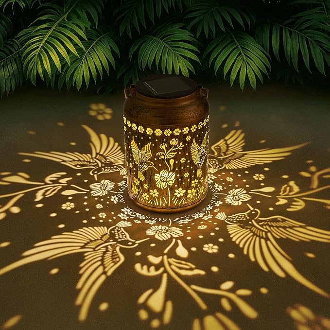 Hummingbird Lantern Solar Outdoor, Birthday Gifts for Women, Solar Light Outdoor Waterproof LED Decorative Garden for Lawn, Landscape, Patio, Porch Hanging Lantern for Ladies, Mom, Grandma