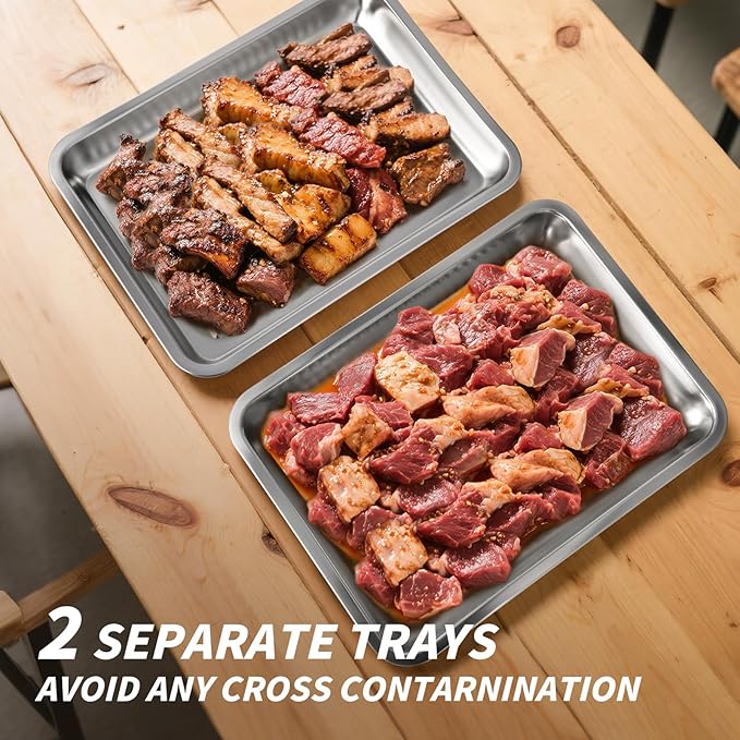 Grilling Prep and Serve Trays, Stainless Steel Large Capacity Food Prep Tray, Grill Carry System, Marinade Container with Lid and Cutting Board, BBQ Grill Accessories, Grilling Gifts for Men