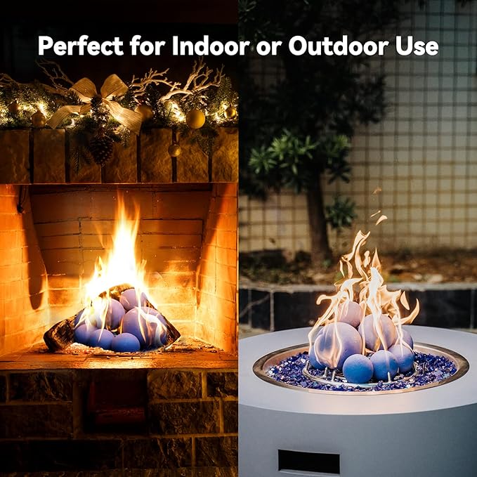 Skyflame Ceramic Fireplace Balls, Set of 6 Round Fire Stones Set for Indoor and Outdoor Fire Pits or Fireplaces Accessory, 5 Inch, Blue