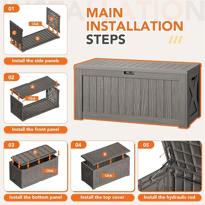 130 Gallon Deck Box Outdoor Indoor Waterproof Storage Box for Patio Furniture, Pool Accessories, Garden Tools, and Cushion Storage, Coffee