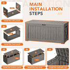 130 Gallon Deck Box Outdoor Indoor Waterproof Storage Box for Patio Furniture, Pool Accessories, Garden Tools, and Cushion Storage, Coffee