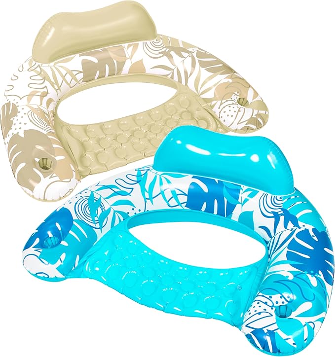 SLOOSH Inflatable Pool Floats Adult,2 Pack Pool Chairs with Cup Holders,Blow up Floats Chair,Hammock Noodle Mat for Relaxing Summer Water Fun Swimming Party Beach