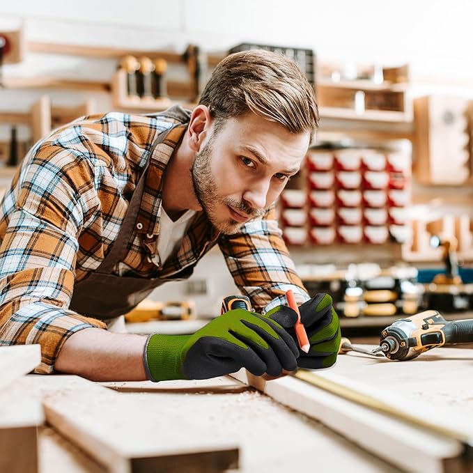 COOLJOB Gardening Gloves for Men, 2 Pairs Breathable Rubber Coated Garden Gloves for Weeding Landscaping, Outside Work Gloves for Lawn Yard, Men’s Xlarge Size, Black & Green (2 Pack XL)