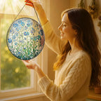 8 Inch Stained Glass Window Hanging, Forget Me Not Flower Stained Glass Suncatcher, Window Decor, Plant Lover Gift for Women, Forget Me Not Gifts for Couples, Best Friend, Family, Colleague, Classmate