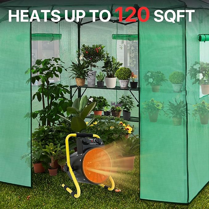 EAGLE PEAK 1500W Greenhouse Heater, Suitable for Greenhouse, Grow Tent, Garage, Cellar, and RV Use, Water Resistant IPX 4 Rated, Overheat Protection, Radiant Heating, 1 Pack, Black