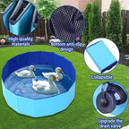 Upgraded Large Duck Pool with Drain Plug, 39 x 12 Inch Extra Tough PVC Ducks Swimming Pool for Pet, Dogs, Cats, Blue Hard Plastic Portable Foldable Pond for Indoor Outdoor Use