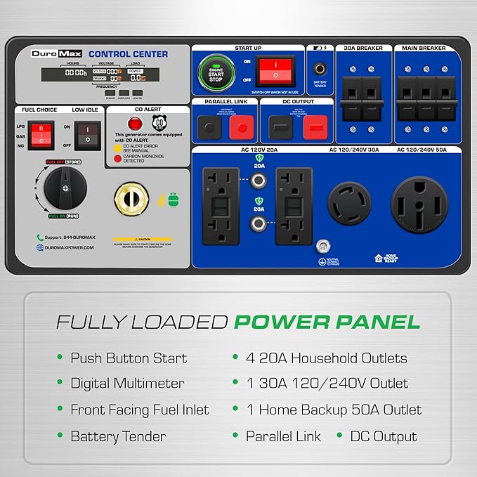 DuroMax XP11000iHT 11,000-Watt Tri Fuel Portable Digital Inverter Generator - Gas, Propane & Natural Gas, Remote Electric Start, Whole Home Power Backup, Transfer Switch Ready, RV & Emergency Ready