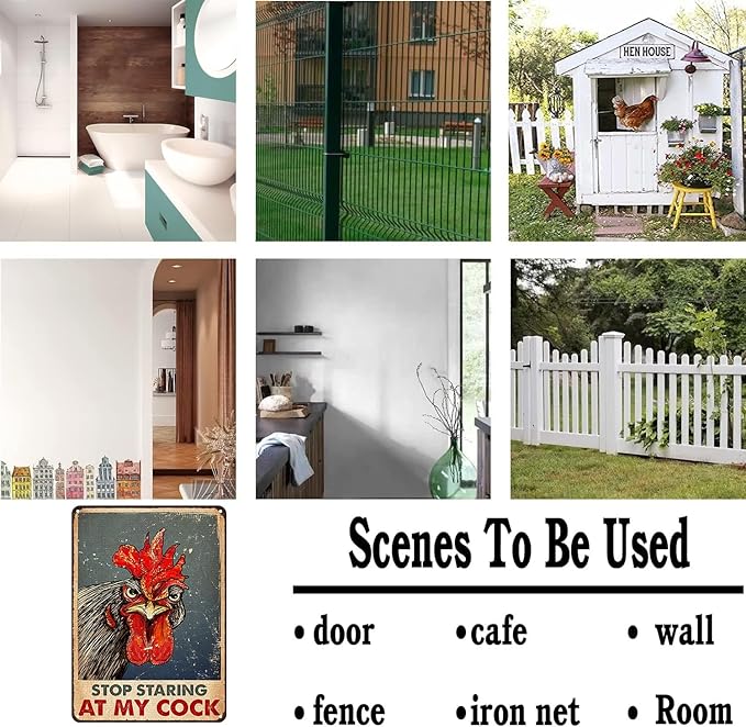 Funny Chicken Stop Staring My Cock Tin Sign for Farm Chicken Coop Farmhouse Kitchen Vintage Wall Decor 8x12 Inch (3058)