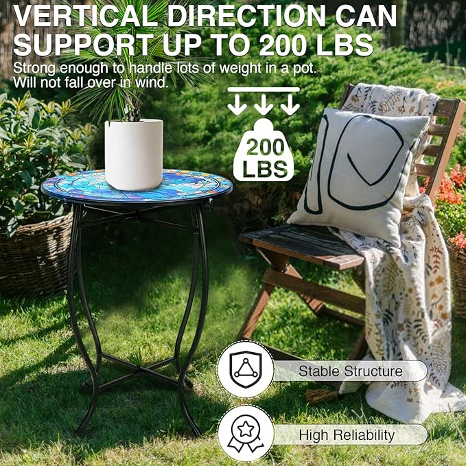 Patio Side Table, 14 Inch Weather Resistant Metal Side Table, Side Table for Patio Yard Porch Balcony Garden Bedside Plant Stand Indoor Outdoor, Small Round Outdoor End Table