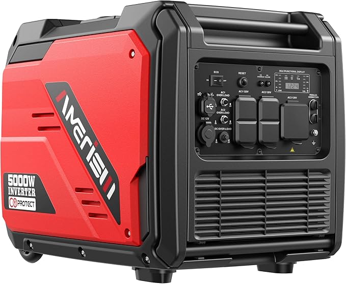 5000W Super Quiet Inverter Generator – CO Sensor, RV Ready 30A Outlet, Wheels & Handle Kit, Parallel Capable for Home Backup, Camping, and Emergencies, EPA Approved