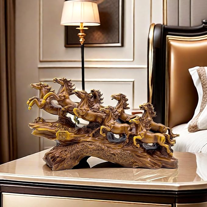 13.7 Inch Chinese Feng Shui Running Horses Statue Sculpture Frgurines Good Lucky Gift for FengShui Lover Desktop Display Decorative Decoration