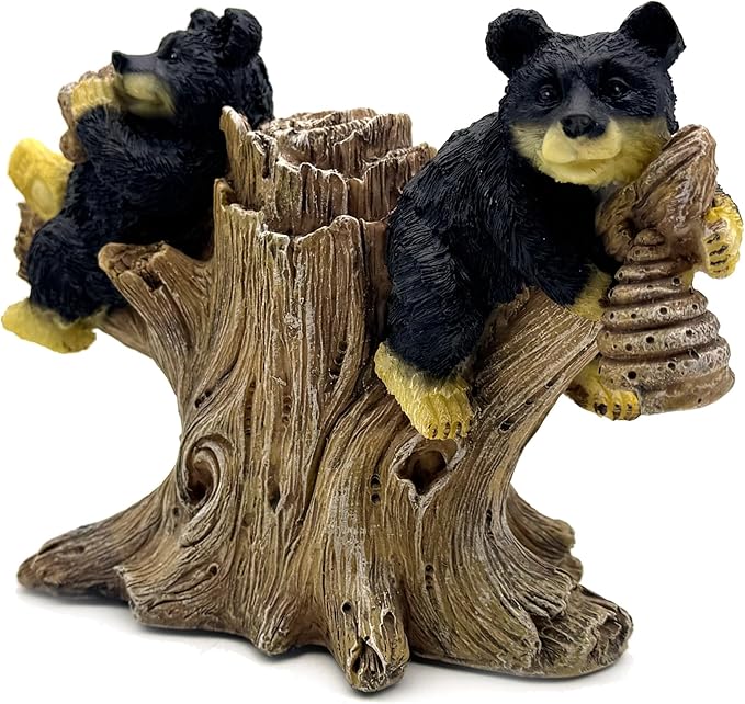 2 Black Bears on Branch Statue Figurine Sculpture Resin Collectible Gifts for Bear Lover Office Home Decor Desk Accessories Decoration Garden Figurines Outdoor Decor