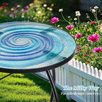 MUMTOP Outdoor End Tables for Patio, The Milky Way Small Round Side Table, Glass Accent Table for Outside, Garden, Balcony, Porch, Indoor Home Decor