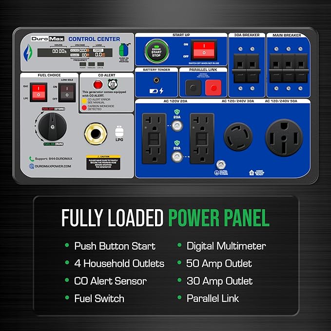 DuroMax XP9500iH 9,500-Watt Dual Fuel Portable Digital Inverter Generator - Gas & Propane, Remote Electric Start, RV & Emergency Ready