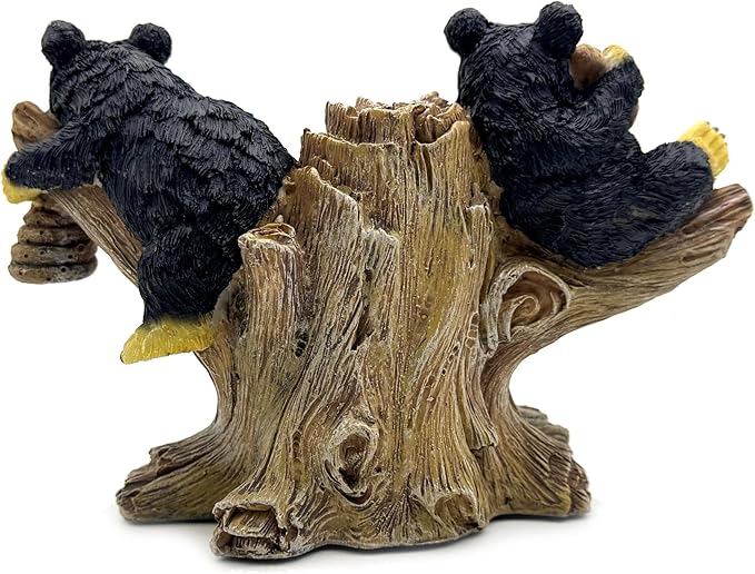 2 Black Bears on Branch Statue Figurine Sculpture Resin Collectible Gifts for Bear Lover Office Home Decor Desk Accessories Decoration Garden Figurines Outdoor Decor
