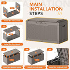 110 Gallon Deck Box Outdoor Indoor Waterproof Storage Box for Patio Furniture, Pool Accessories, Garden Tools, and Cushion Storage, Coffee