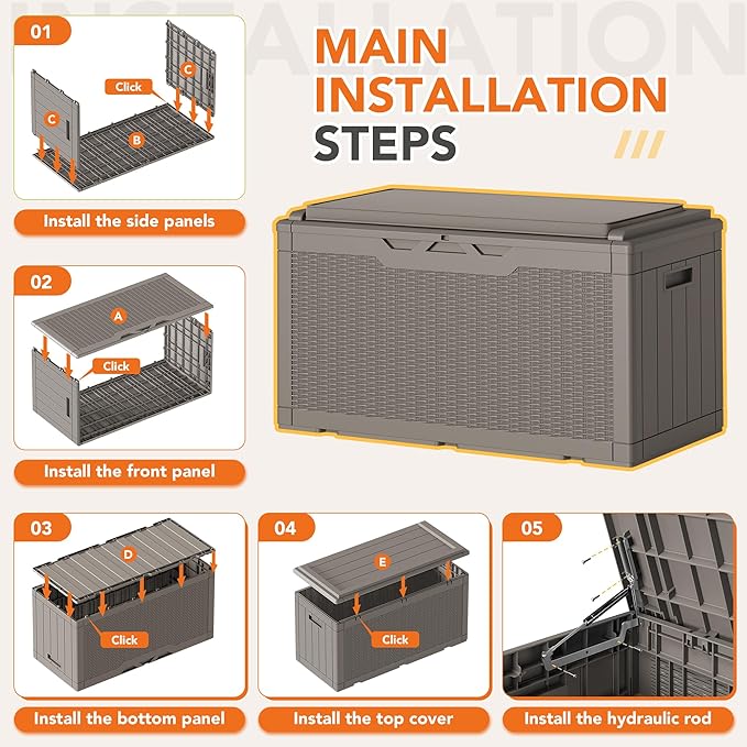 110 Gallon Deck Box Outdoor Indoor Waterproof Storage Box for Patio Furniture, Pool Accessories, Garden Tools, and Cushion Storage, Coffee