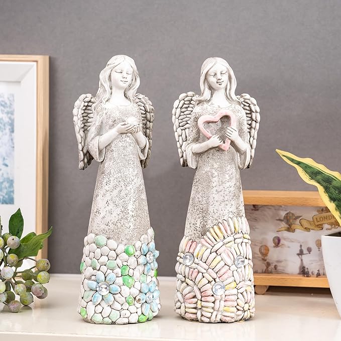 DUSVALLY Angel Statue for Home Decoration, Praying Commemorating Angel Statue Memorial Decor, 2 Pack of Healing Angel Gifts,10" H