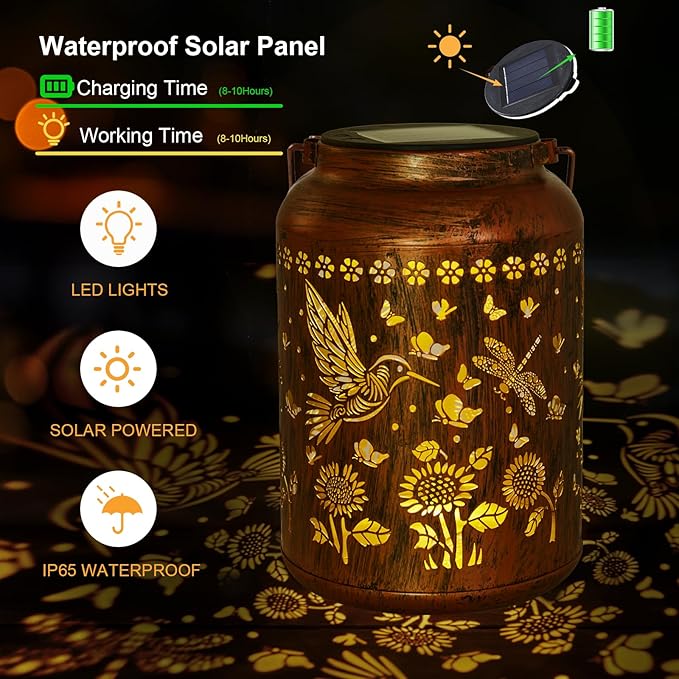 Hummingbird Lantern Solar Outdoor, Birthday Gifts for Women, Mom, Grandma Solar Light Outdoor Waterproof LED Decorative Garden for Lawn, Landscape, Patio, Porch Hanging Lantern for Christmas Decor