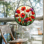 Stained Glass Window Hanging - Poppy Birth Flowers Suncatcher for Door Garden Yard Wildflowers Sun Catchers Decor Christmas Mother's Day Birthday Gifts for Women Mom Nana Friend 9.8 in