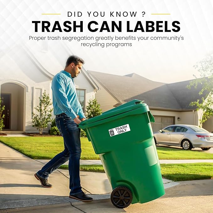 Trash Sticker for Outdoor Trash Can, Garbage Can - 3-5 Year Indoor/Outdoor Rated - Heavy Duty, Weather Proof, Ultra Durable - USA Made (6x2 inch), 4 Labels