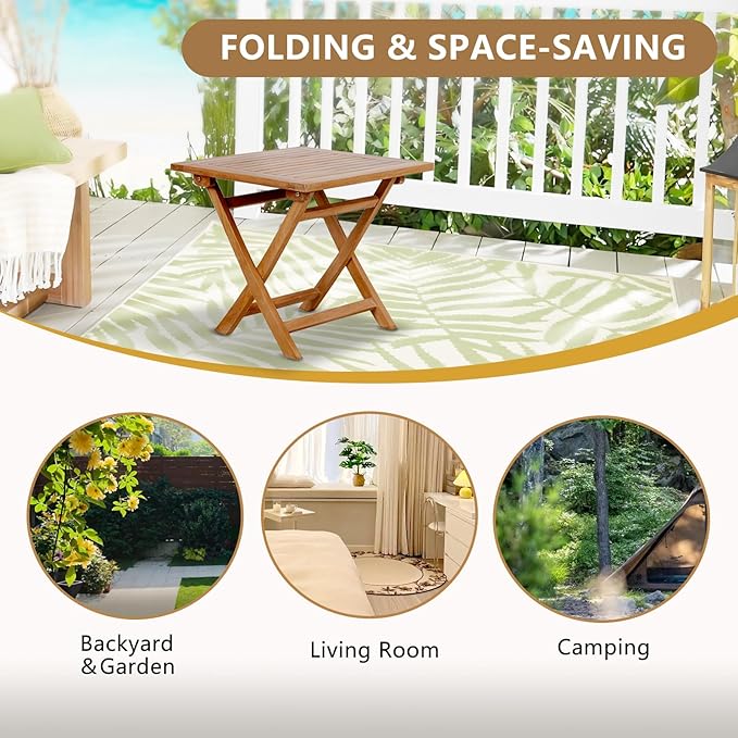 OTSUN Wooden Side Table, Teak Wood Small Table for Indoor & Outdoor Use, Compact Patio Side Tables or Outdoor End Tables for Garden, Deck, or Balcony