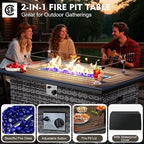 MEISSALIVVE 8 Pieces Patio Furniture Set with 43" Fire Pit Table, Wicker Patio Conversation Set with Swivel Rocking Chairs, Outdoor Patio Set for Lawn Backyard Porch (Grey)