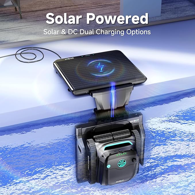 (2025 New) WYBOT S2 Solar Vision Robotic Pool Vacuum Cleaner, AI Vision, Smart Auto Docking, Dual Charging, Scheduled & Area Cleaning, 3D Adsorption for In-Ground Pools, Grey&Green