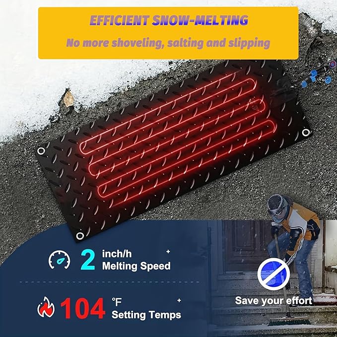 Heated Snow Melting Mats for Doorways- Outdoor Heated Mats- Non-Slip Electric Heated Foot Mats for Winter Snow Removal- Heated Snow Melting Mat for Stairs garages Driveway (30in x 48in)