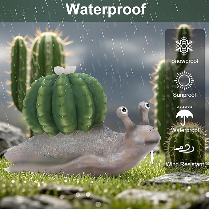 Solar Cactus Snail Statue Garden Decor Light - Outdoor Decorative LED Flower, Suitable for Patio, Lawnand Garden Decorations, Gifts for Mom