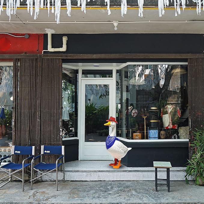 Porch Goose Outfits Western Cowboy Style, Lawn Cement Goose Clothes Outfits for Cement Goose Includes Adjustable Cowboy Hat and Scarf for 23/17″ Outdoor Statue (Blue,Red)