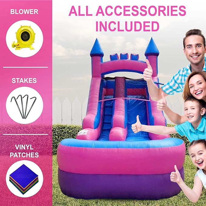 Inflatable Water Slide for Kids & Toddlers with Inflatable Pool, Backyard, Park or Commercial Use, Outdoor Water Play, Includes Blower Stakes, Splash Pool & Storage Bag, Large 21' x 9' x 12'