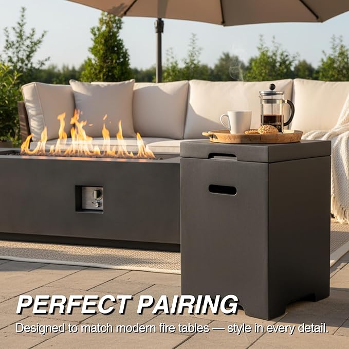 Propane Tank Cover Table for Fire Pits, 20 LB MGO Propane Tank Holder with Side Handles, Outdoor Tank Storage Side Table for Patio, Gas Griddle, Dark Gray