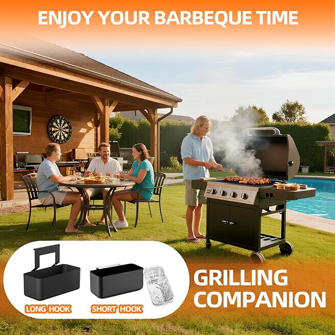 Universal Grease Catcher Compatible with Blackstone 17/22/28/36" Griddles，Grease Cup with 12 Pack Blackstone Grease Cup Liners，Drip Catcher Pan & Long/Narrow Hooks